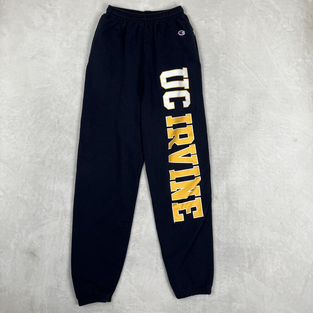 VTG UC Irvine Champion Sweatpants Mens Small Blue Fleece Joggers Elastic Waist